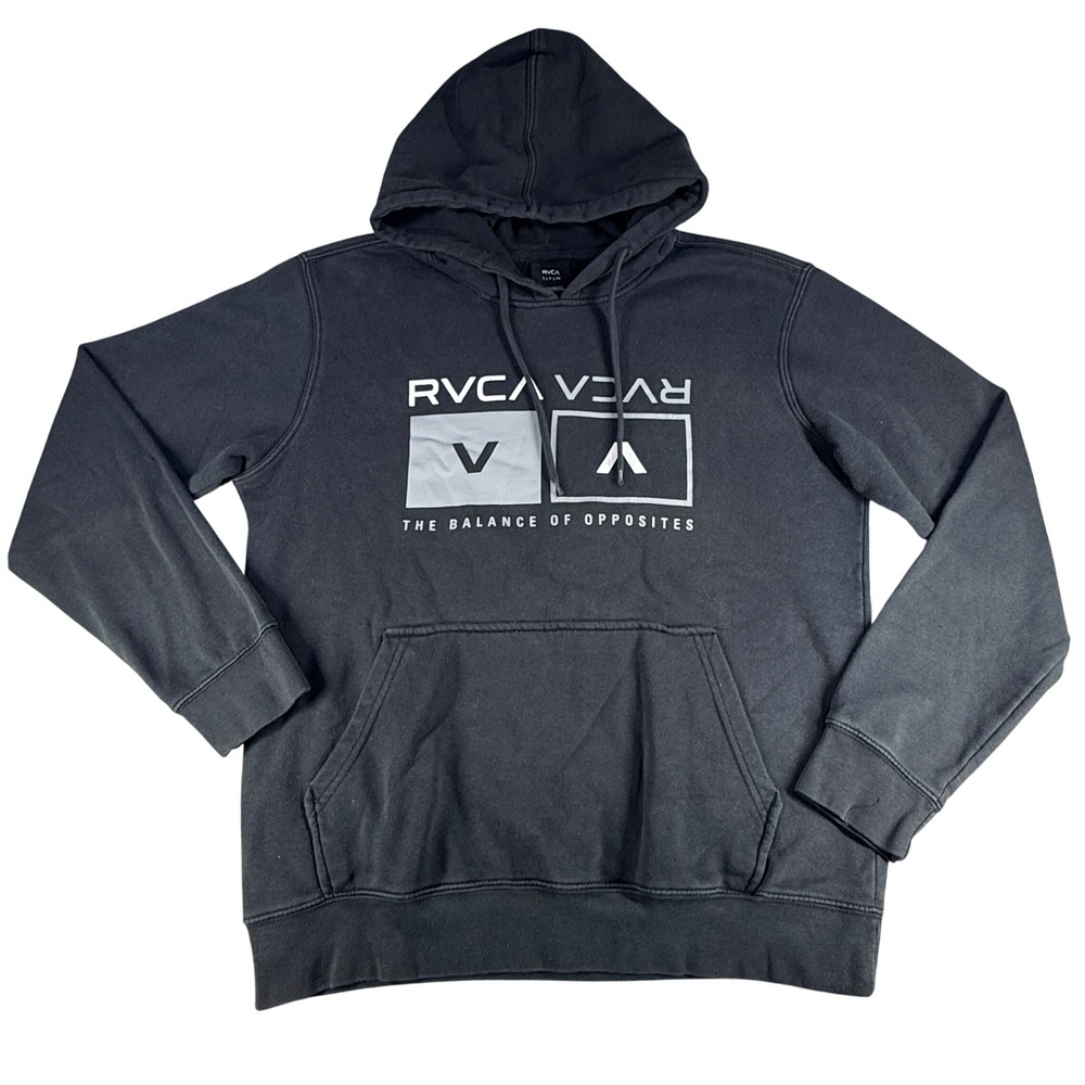 RVCA Mens Hoodie Balance of Opposites Graphic Small Black Cotton Blend Fleece